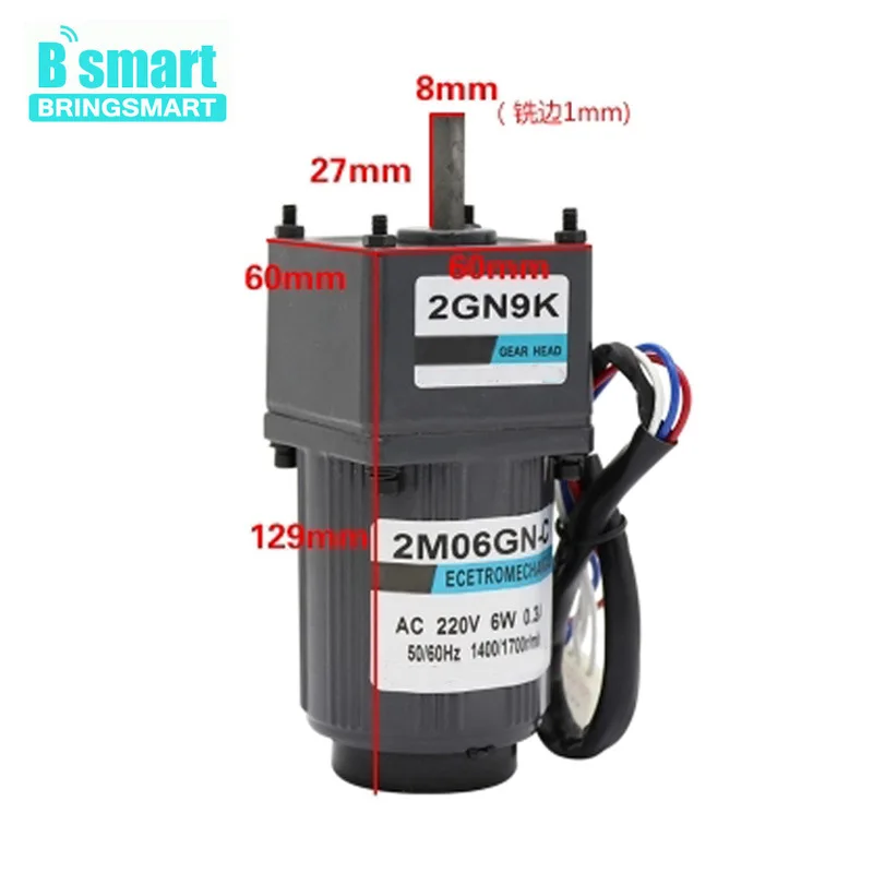 Bringsmart 2M06GN C мотор редуктор переменного тока 220В однофазный двигатель реверсивный