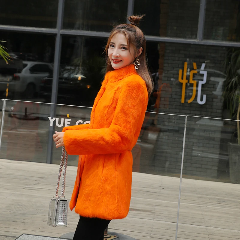 orange Новинка, Женское пальто с натуральным мехом, верхняя одежда, пальто размера плюс 5xl 6xl - Цвет: orange