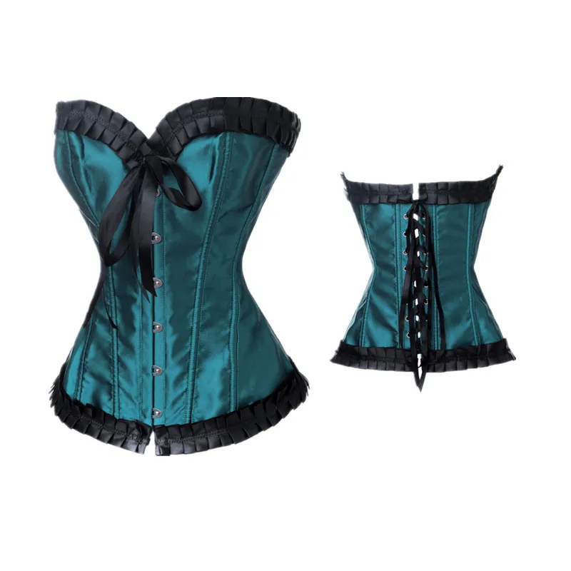 

Fitness Sexy Girls Photo Strapless Corset Green Satin Leotard Corset Belt Latex Sexy Women Corset Latex Bodysuit No MOQ