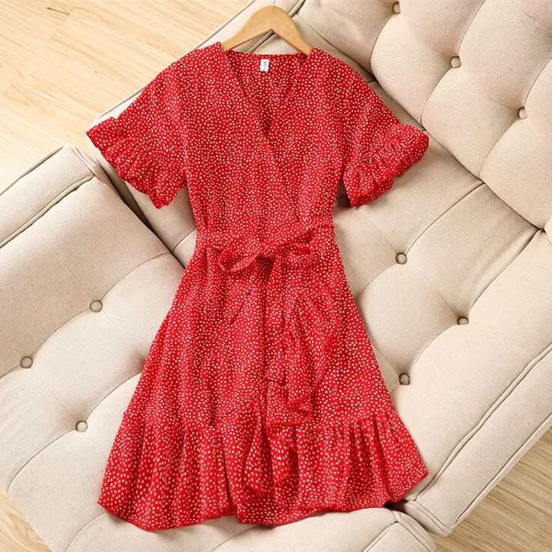 Летнее платье 2019 женское элегантное шифоновое ТРАПЕЦИЕВИДНОЕ короткое
