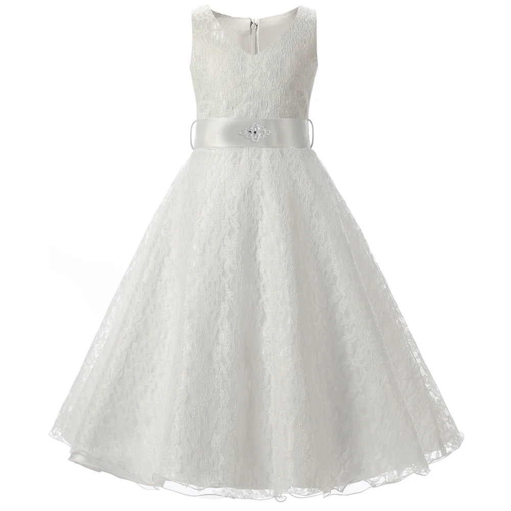 solid ribbon teenagers kids dress party wear gowns ceremony flower lace children girls wedding birthday dresses for | Детская одежда и