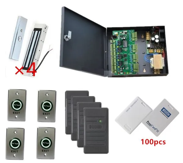 Бесконтактный смарт 4 двери Система контроля полного доступа + шт замки 110 В блок