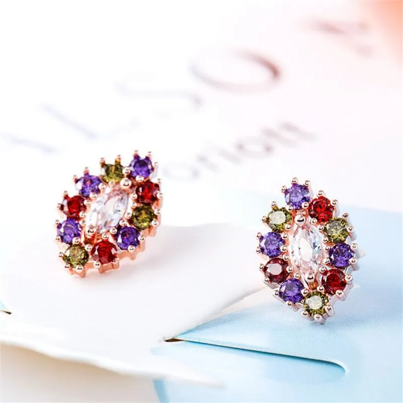 Новый стиль золото красочный кристалл ААА Циркон Серьги-гвоздики универсальные