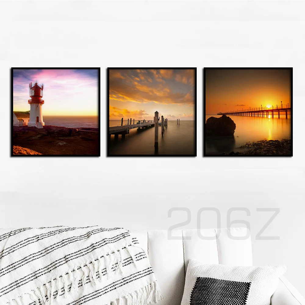 Маяк Морской док мост пейзаж настенная живопись холст скандинавские постеры и