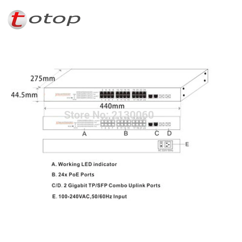 Коммутатор POE 24 порта s 100 M + 2 RJ45 и SFP combo Port Uplink IEEE 802.3af/at передача distance100