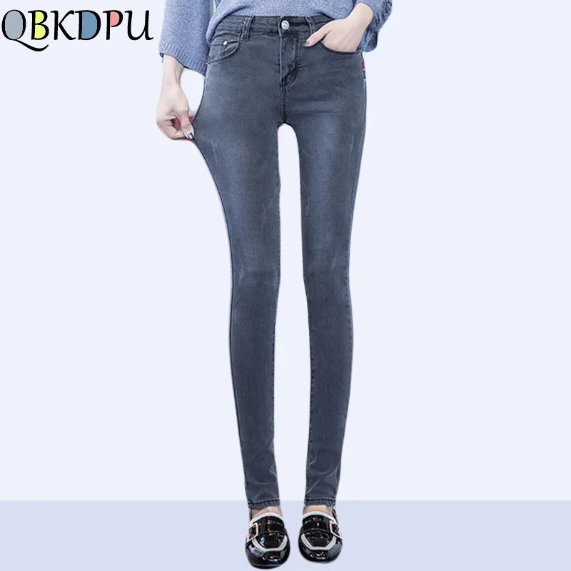 Новые модные джинсы женские узкие брюки Высокая талия высокая тонкая эластичная