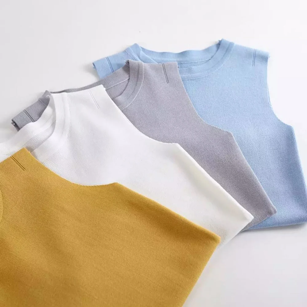 Корейский стиль топы женские трикотажные милые укороченные без рукавов с