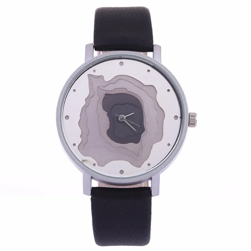 3D циферблат лица унисекс часы женские повседневные наручные винтажный кожанный