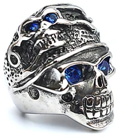 blue eyes double ghost head ring mens domineering ring european and american punk jewelry free shipping