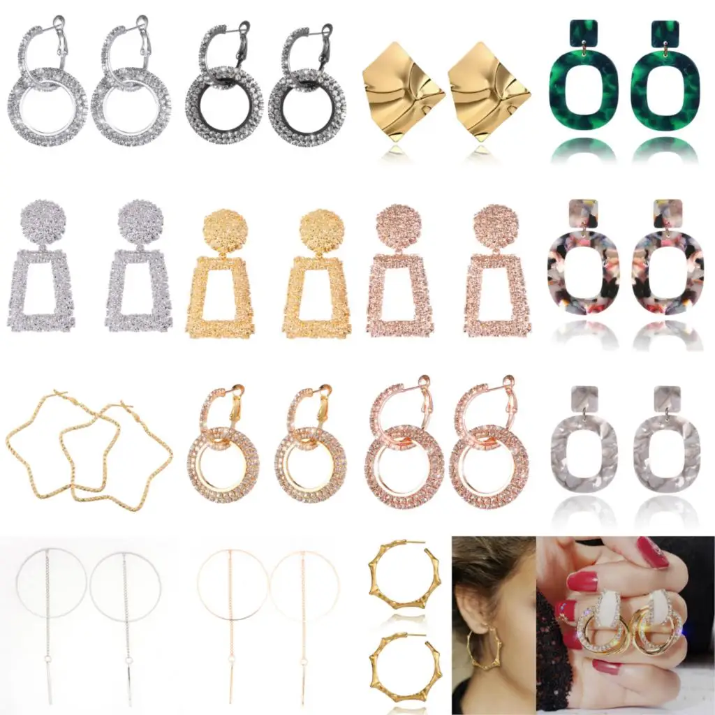 Женские винтажные серьги большие цветные геометрические металлические модные