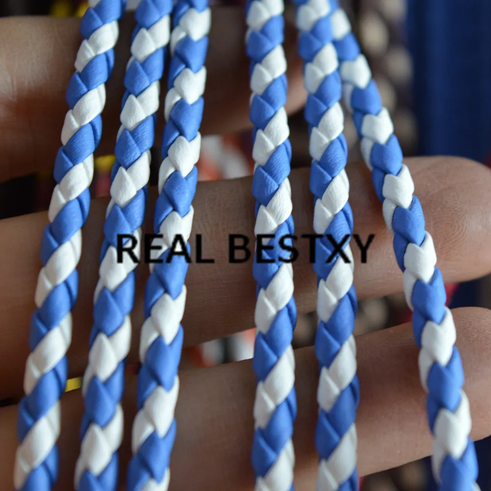 Реальные BESTXY 5 м/лот 4 мм синие и белые кожаные плетеные шнуры для изготовления