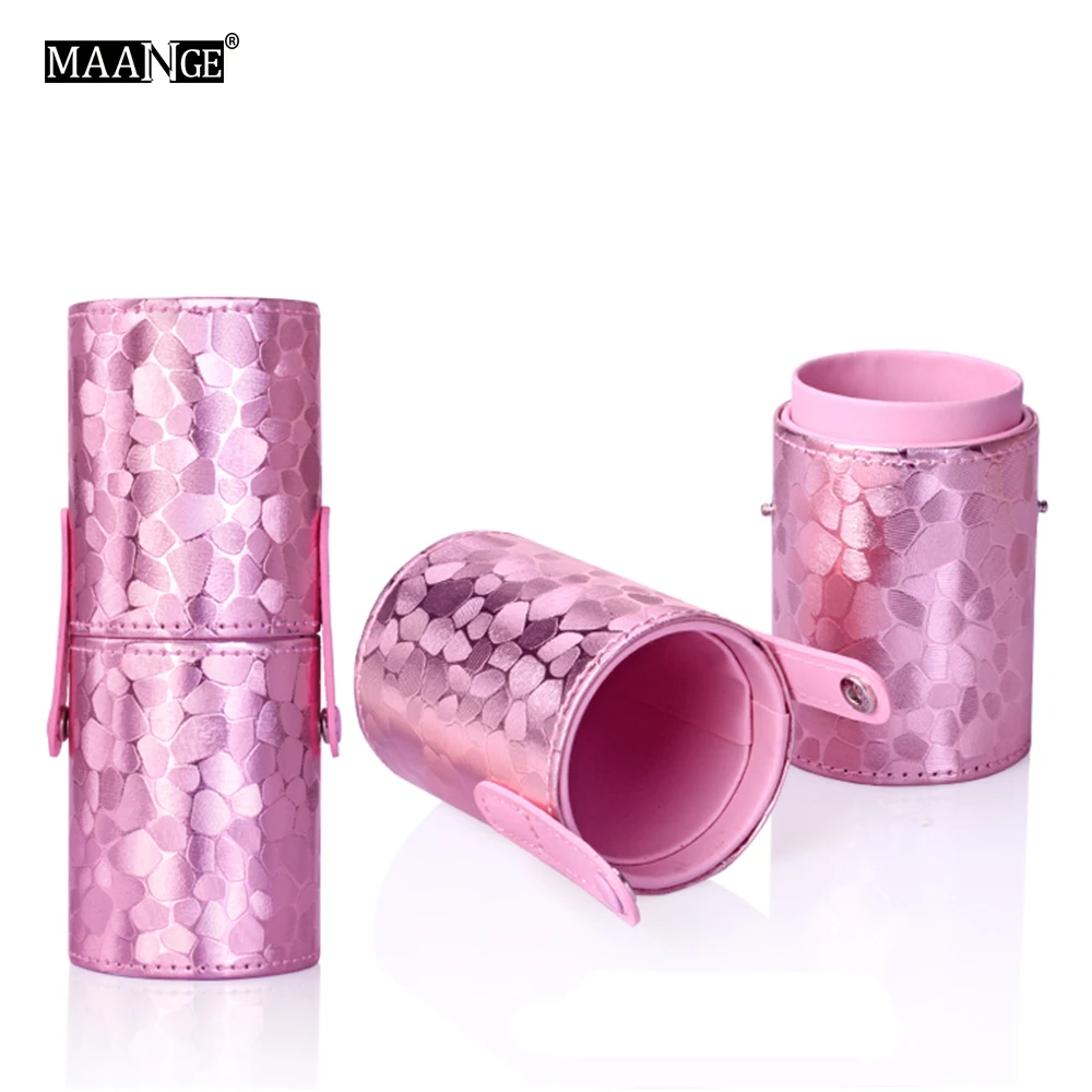 Pink MAANGE пустой портативный чехол для кистей для макияжа Круглая ручка держатель для кистей для макияжа косметический инструмент для красоты контейнер для макияжа из искусственной кожи - Handle Color: Pink