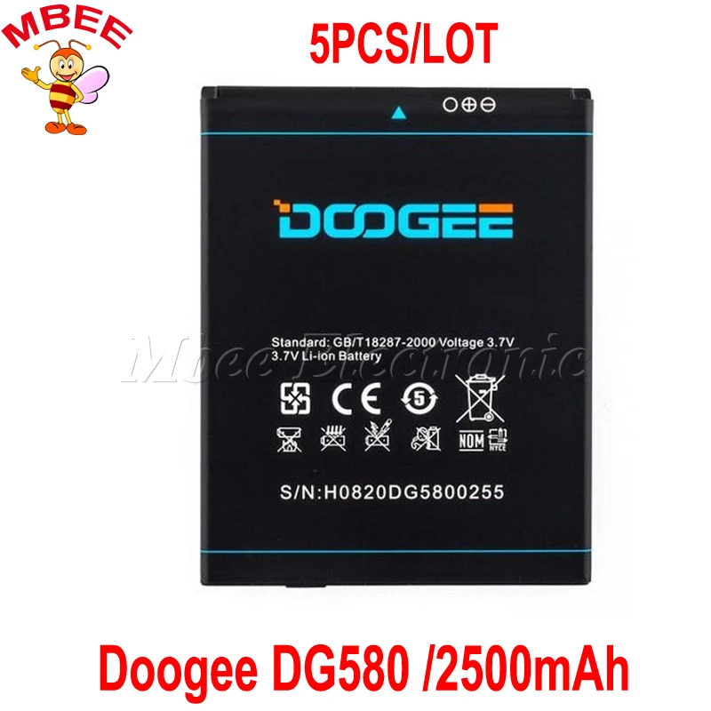 

5PCS/LOT DOOGEE DG580 Battery Original 2500mAh Li-ion B-DG580 Batterie Bateria Batterij Accumulator AKKU