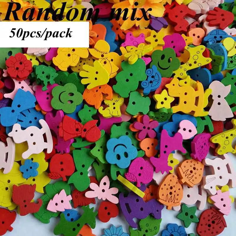 Style 34 50pcs 30-50 шт./лот разноцветные 2 отверстия деревянные Пуговицы детские аксессуары для шитья одежды DIY пуговицы для рукоделия для скрапбукинга L-4 - Цвет: Style 34 50pcs