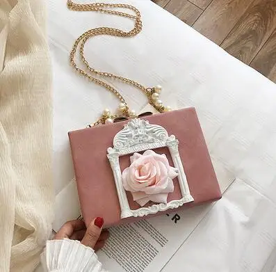 flower pink Винтажная 3D сумка-мессенджер с ангелом, женская сумка-клатч, роскошный цветок из искусственной кожи, женские сумки, сумки на плечо с металлическим бисером и цепочкой - Цвет: flower pink