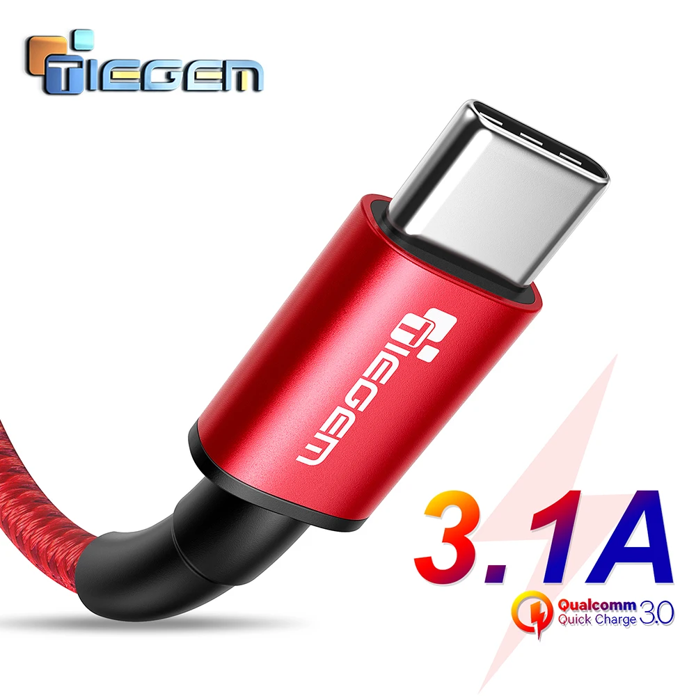 Нейлоновый usb кабель Tiegem 3A Type C для Samsung Galaxy S9 S8 быстрой зарядки и передачи данных