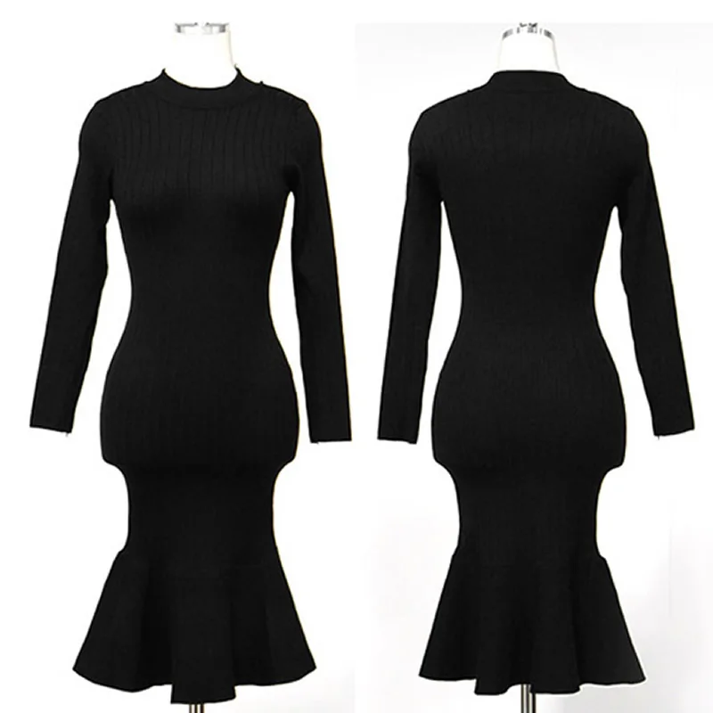 

Autumn Slim Mini Fishtail Cloth Women Knitted Vestido Sweater Bodycon Sexy Daily Dress