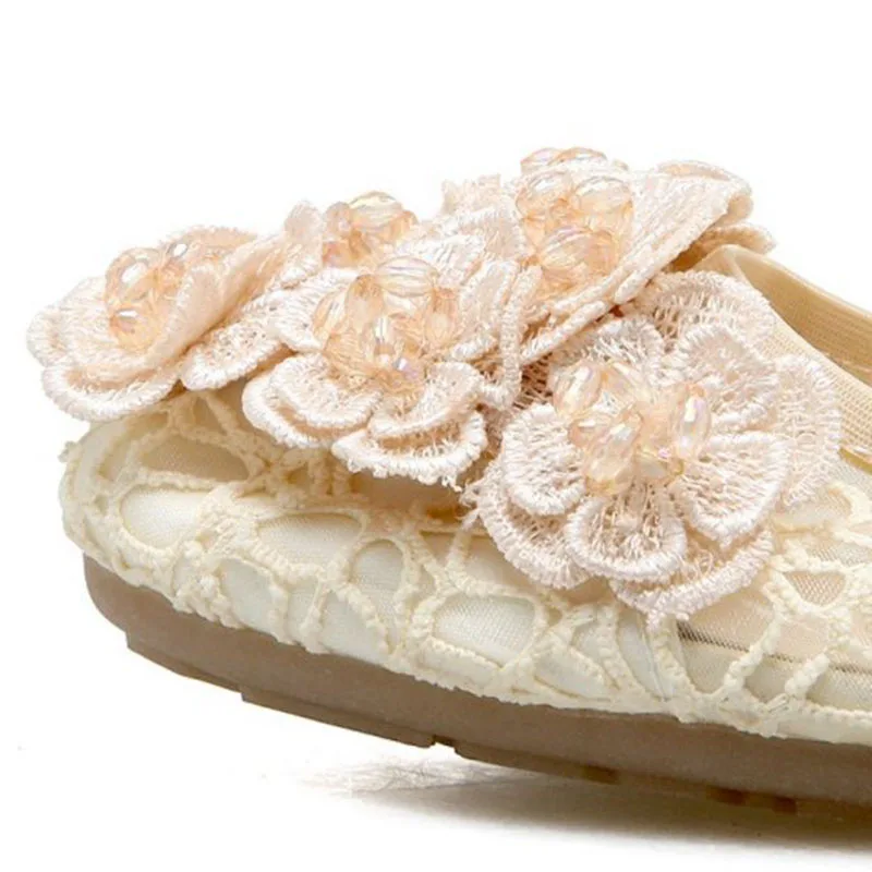 VulusValas элегантный цветок обувь на плоской подошве Бисер острый носок кружева