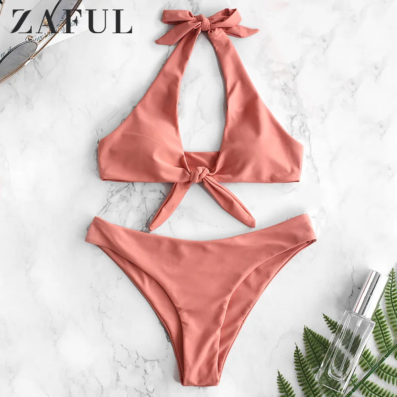 Купальник бикини ZAFUL с вырезом капелькой узлом и подкладкой|Купальники| |