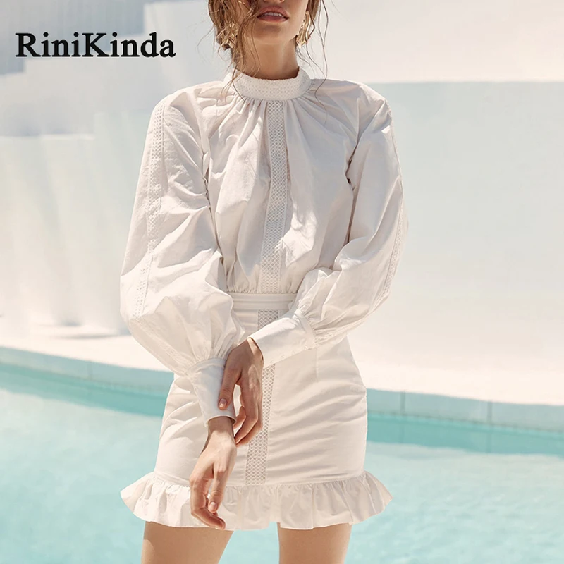 Dinikinda новинка женские платья для девушек с высоким воротом длинным рукавом
