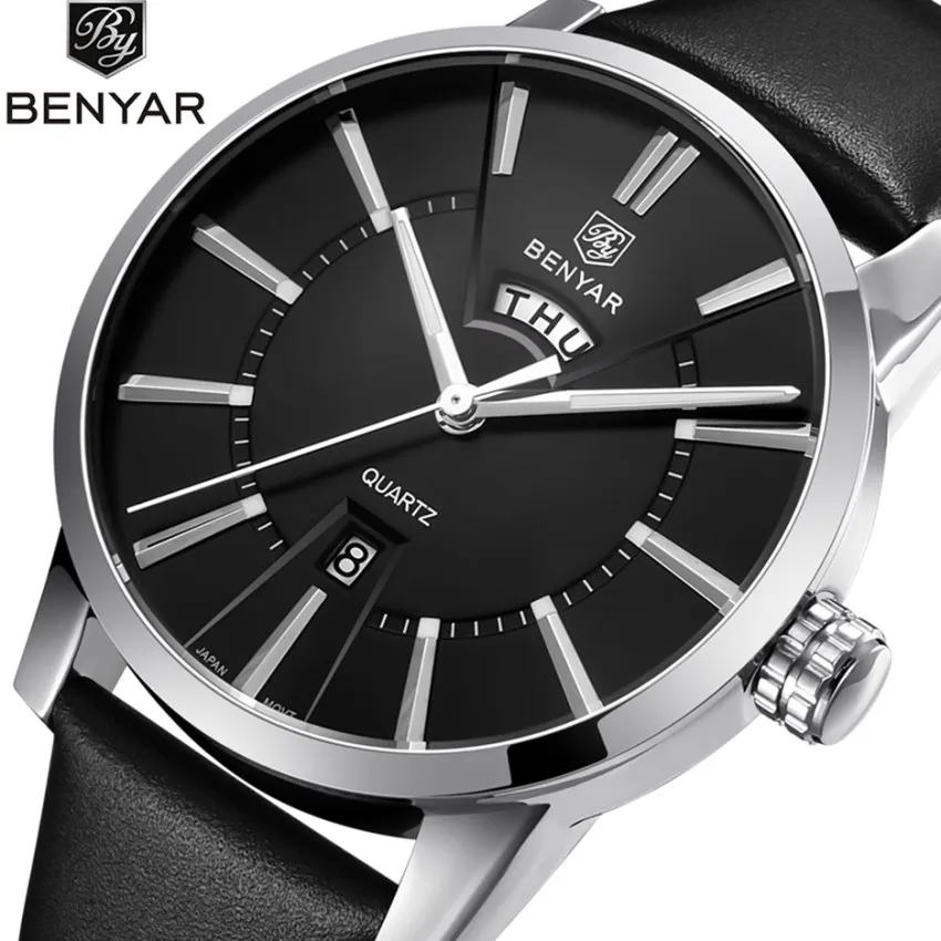 BENYAR Watches Men Business Quartz Watches Fashion Analog Top Luxury Brand Male Leather Wristwatch Waterproof Clock Montre Homme