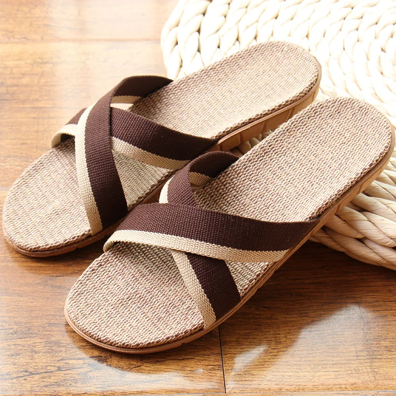 Летние домашние тапочки унисекс женские льняные дышащие Нескользящие на плоской