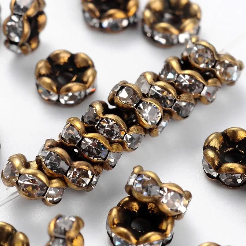 

200 Grade AAA Rondelle Brass Rhinestone Spacer Beads for jewelry making Nickel Free, Antique Bronze Metal Color 6x3mm hole:1mm