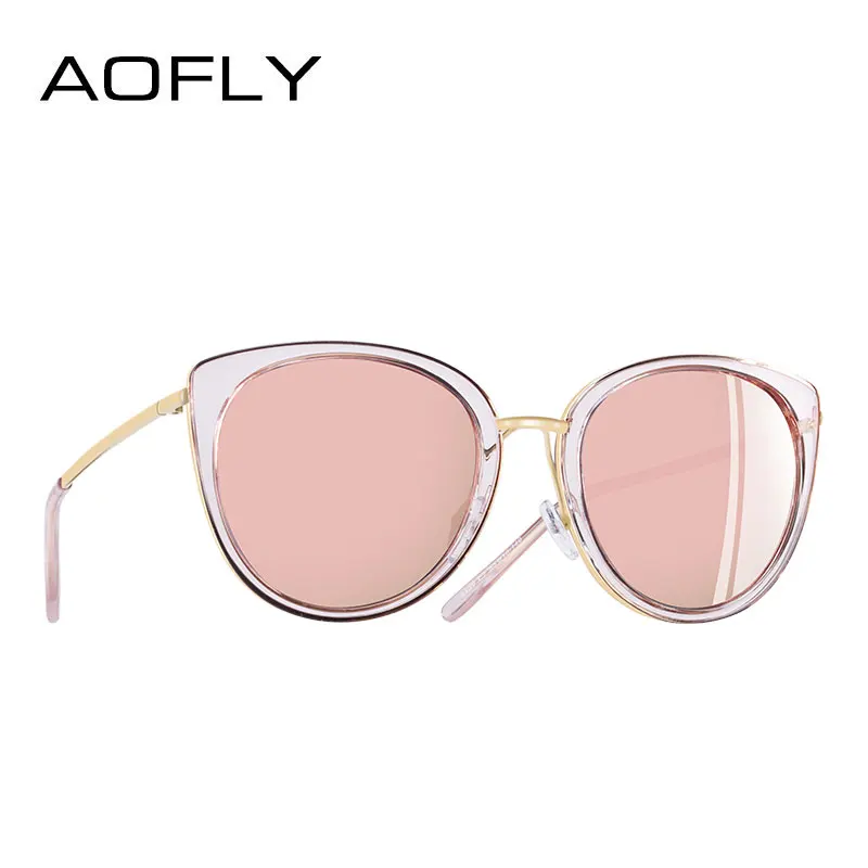 AOFLY,, фирменный дизайн, кошачий глаз, солнцезащитные очки для женщин, Ретро стиль, для девушек, поляризационные, солнцезащитные очки, женские, оттенки, металлическая оправа, очки Gafas - Цвет линз: C4Pink mirror