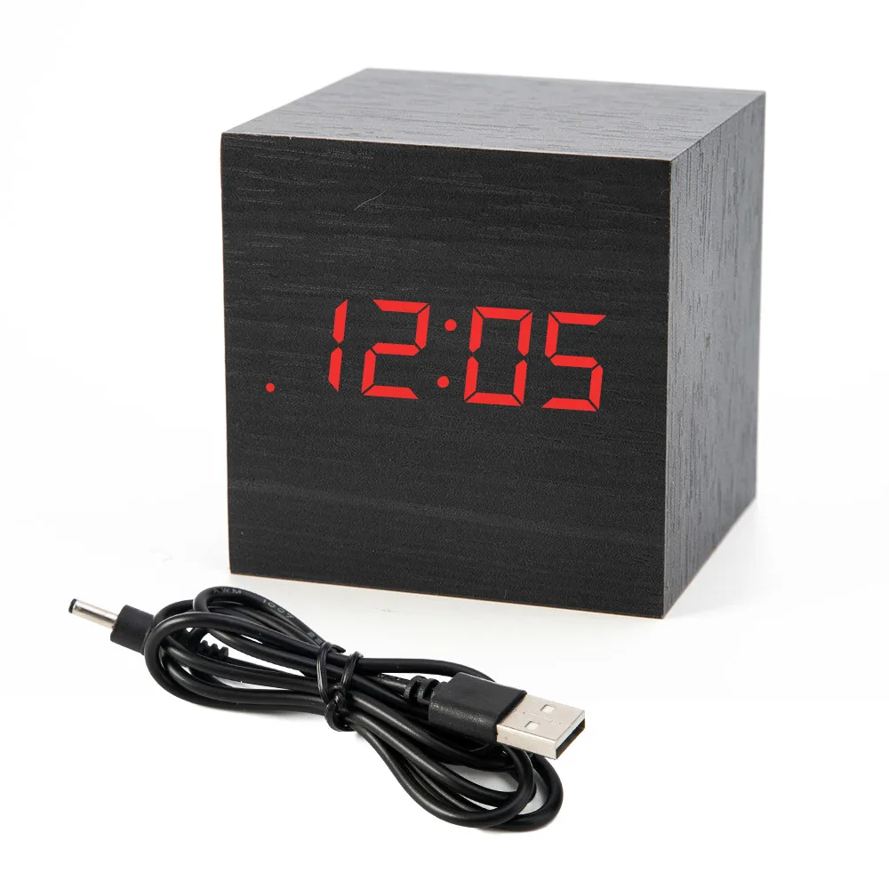 Black Wood Red Деревянные часы современный Цифровой дный светодиодный стол часы будильники детский электронный таймер календари электронные часы настольные электронные часы электронные настольные часы будильник детский - Цвет: Black Wood Red