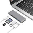 Концентратор USB Type-C 5 в 1 с питанием от USB-C, 2 порта USB 3.0 и кардридер SDMicro SD TF для MacBook Air Pro, концентратор USB 3,1