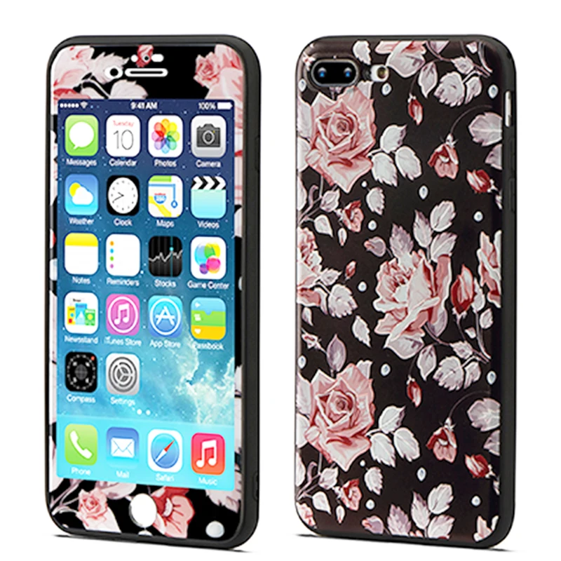 Защитный чехол с цветком для экрана 360 чехол для iPhone 7 Plus 8 6 S 6 5 5S SE Силиконовый противоударный Бампер Мягкий чехол для iPhone X Xr Xs Max