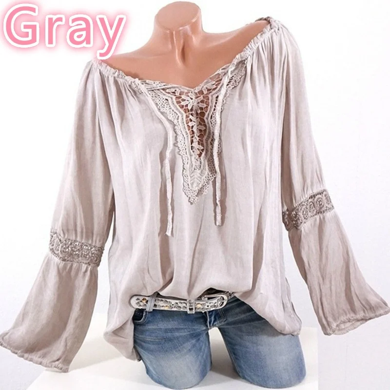 

Plain collar lace stitching loose size blouse
