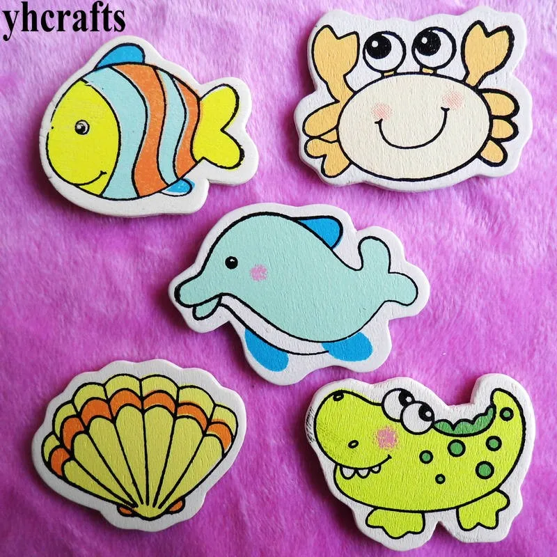 100 шт./лот деревянные наклейки в виде дельфина и краба с разными морскими