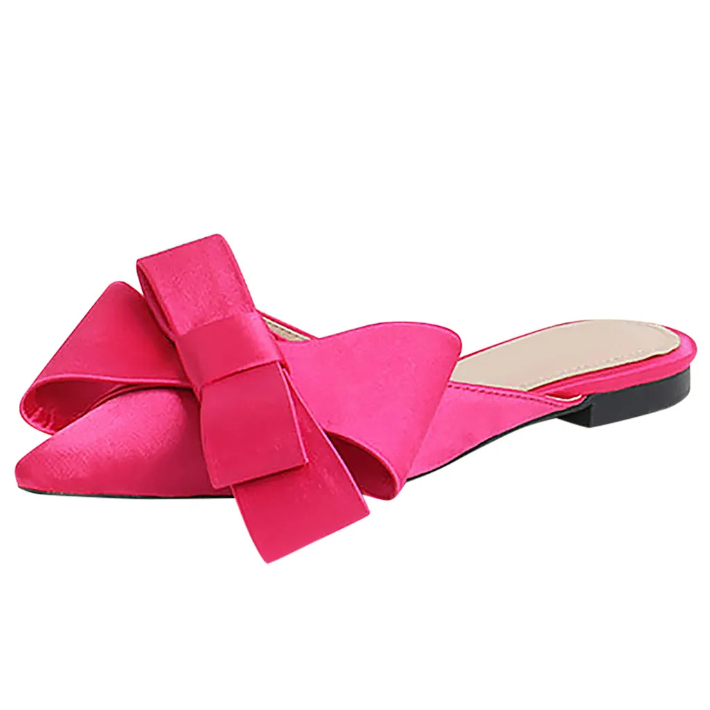 Hot Pink SAGACE/Женские однотонные туфли с острым носком на плоской подошве; повседневные тонкие туфли с закрытым носком и бантом; сезон лето; Новинка года - Цвет: Hot Pink