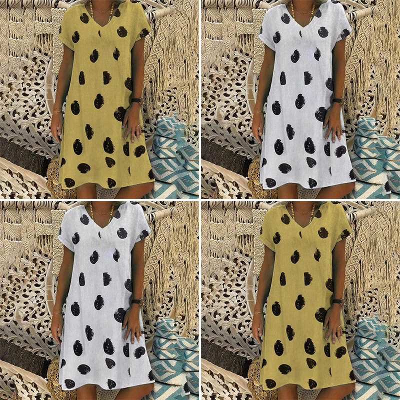 Летнее платье женское большого размера с коротким рукавом Модное Длинное