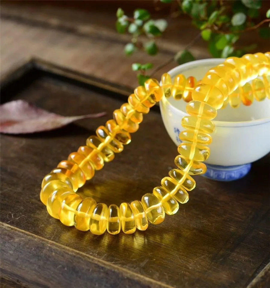 Подлинное желтое натуральное Янтарное женское ожерелье с кристаллами Abacus из бисера, длинная цепочка, ожерелье 15,5 мм