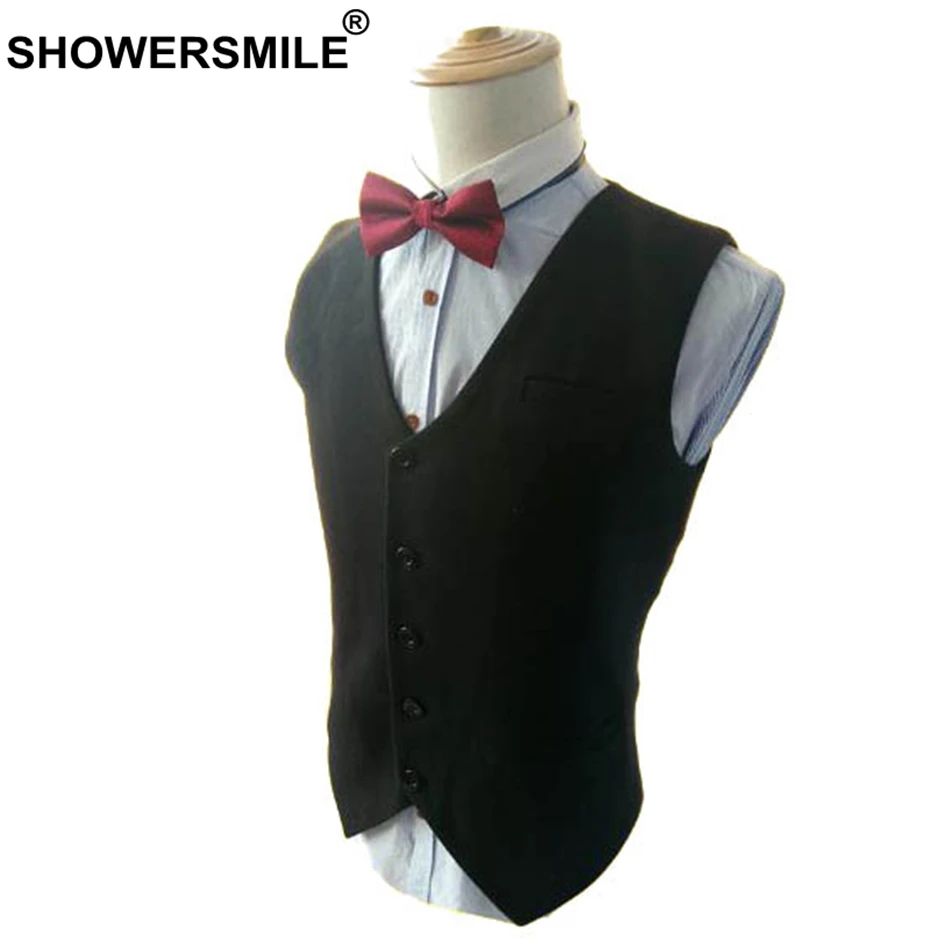 SHOWERSMILE шерстяной жилет в елочку, мужской твидовый Приталенный жилет, мужской Британский блейзер для свадьбы, умный Повседневный пиджак без рукавов
