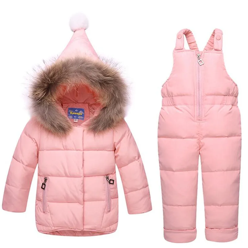 Детский зимний комплект из куртки и комбинезона на белом утином пуху|winter suits for