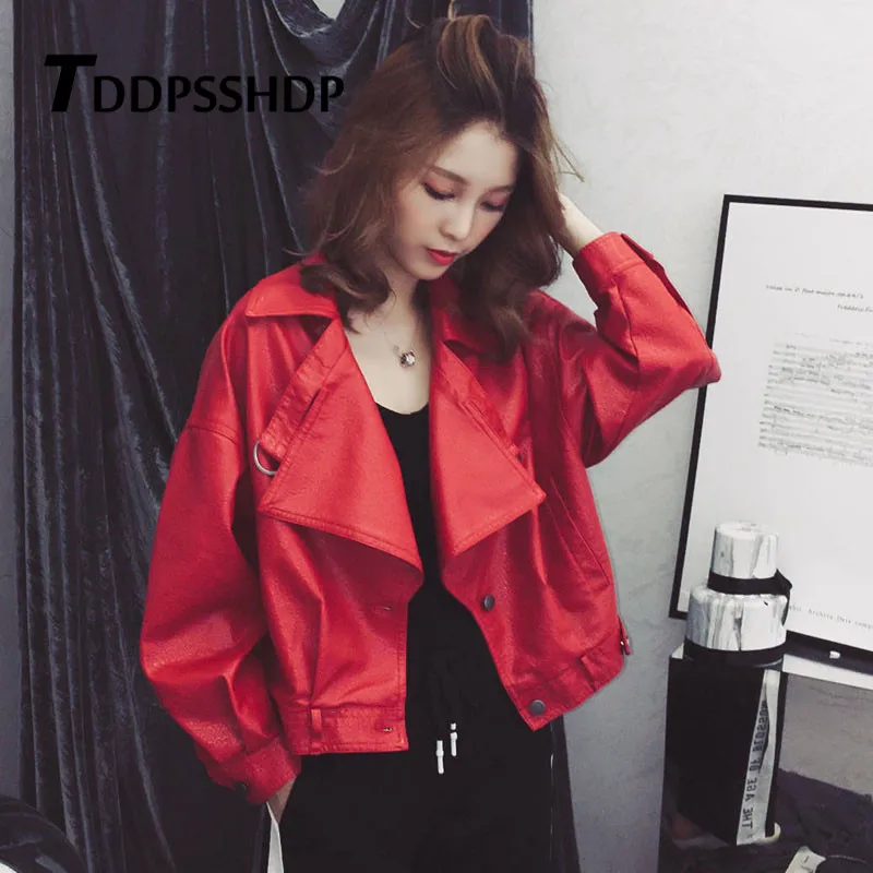 Женская куртка из ПУ кожи красного цвета в гонконгском стиле весеннее пальто 2019 |