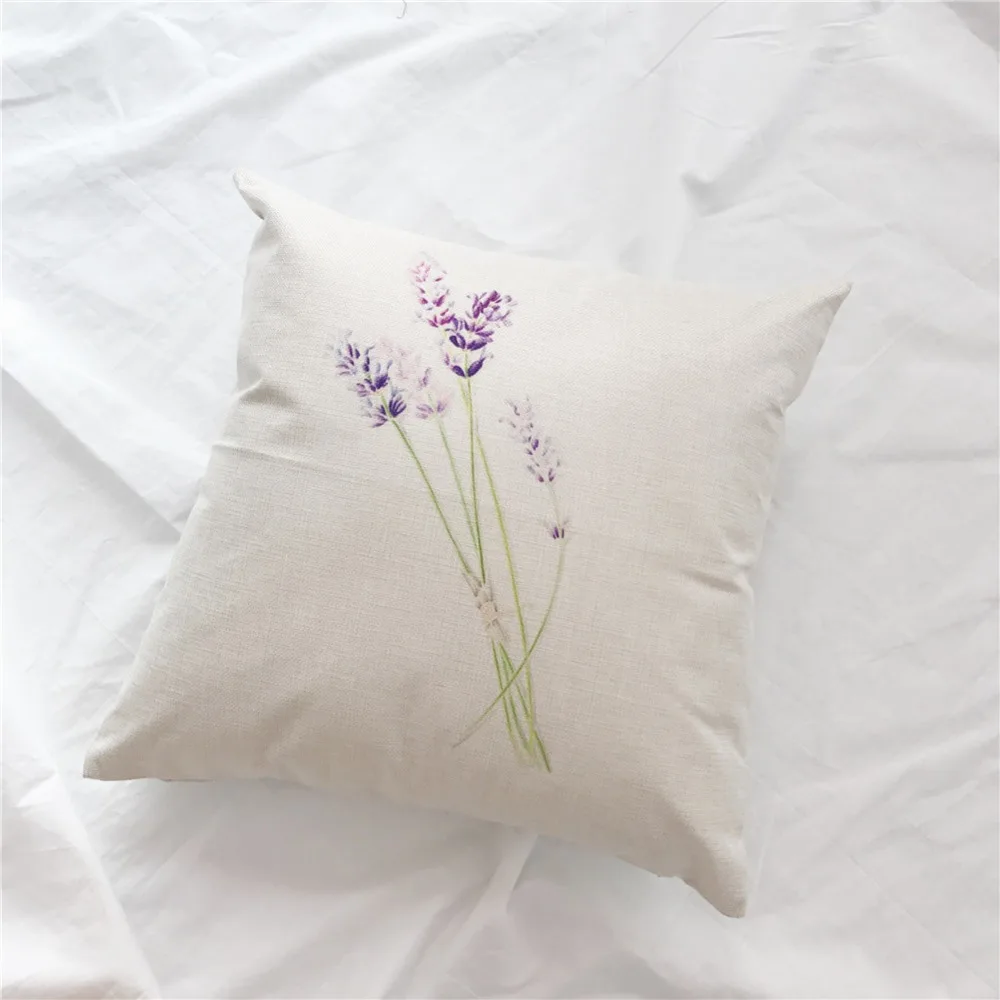 Lavender Cushion Cover Violet Flowers Printed Linen Cotton 45X45cm PillowCases Valentine's Day Gift Home Decor SMC1793T-90 | Дом и сад