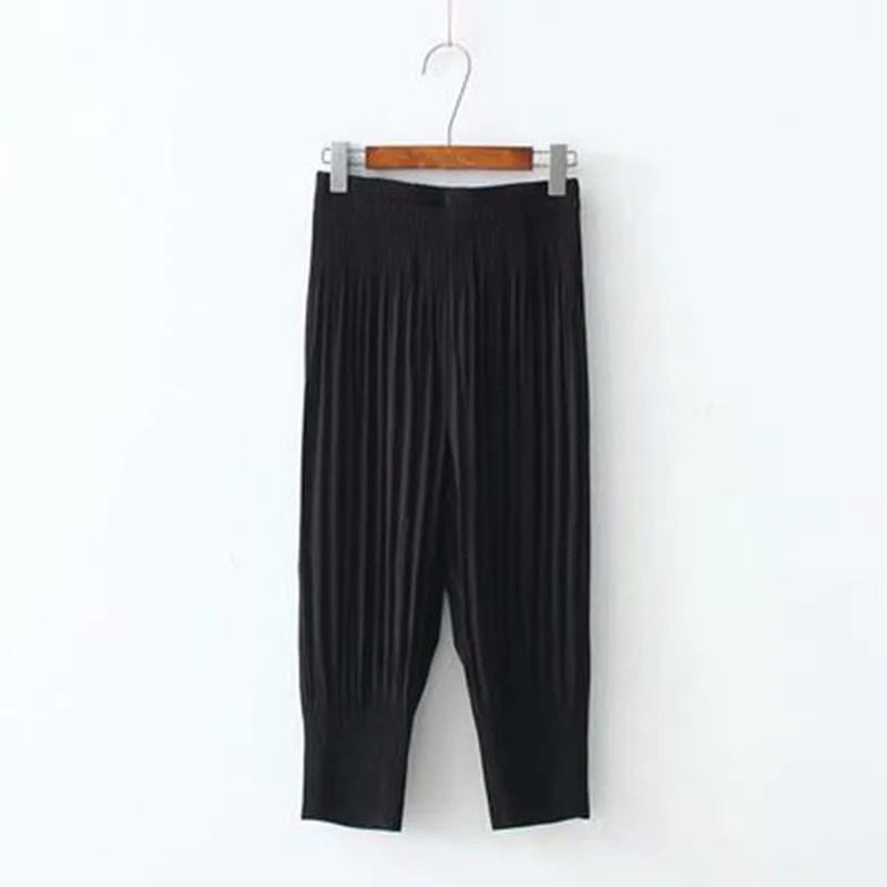 Pleated Plus Size 5XL Summer Calf-length Pants Thin Chiffon Pants Womens High Waist Slim Ladies Trousers Elastic Waist PantsA342