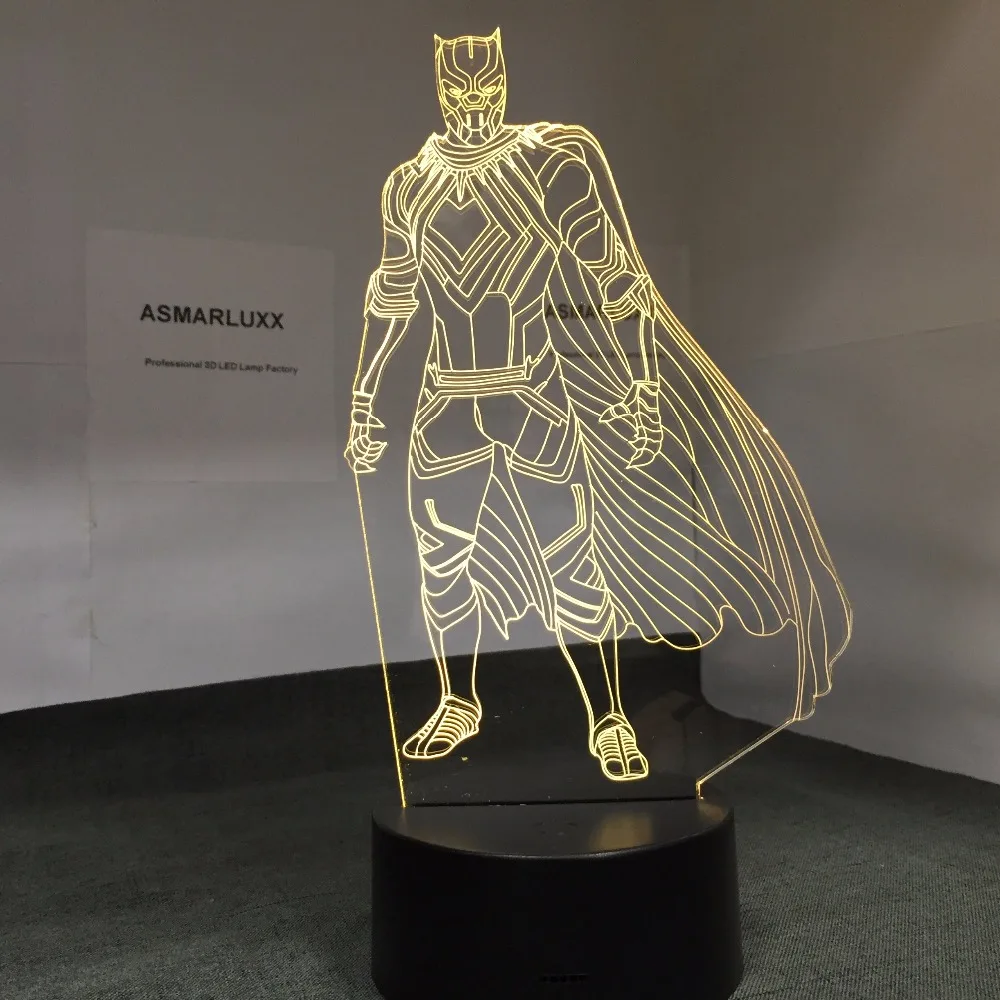 3D LED черный пантера ночной Светильник USB сенсорный светящийся супер герой Тор