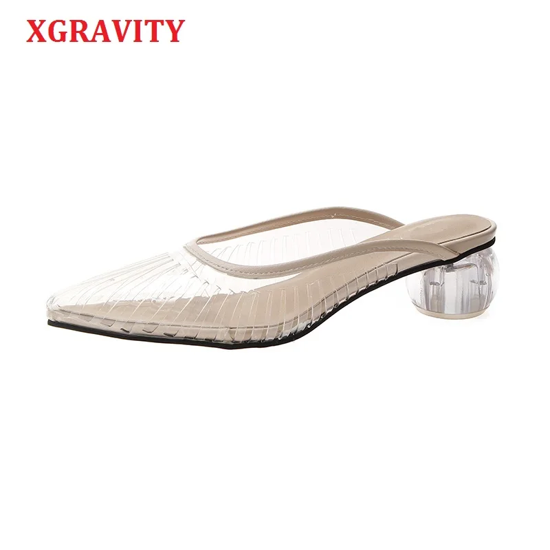 XGRAVITY Прозрачный каблук летняя обувь на каблуках Необычные дизайн Босоножки