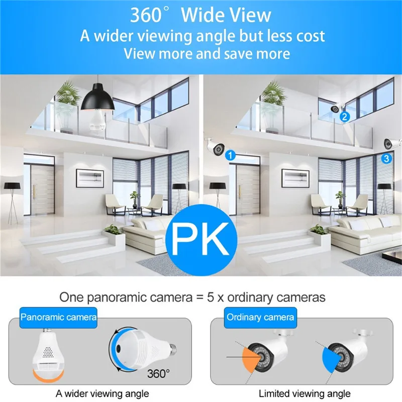 bulb lamp wifi camera with audio 1080p hd 360 degree indoor fisheye wireless home camera night vision support 128gb for phone pc free global shipping