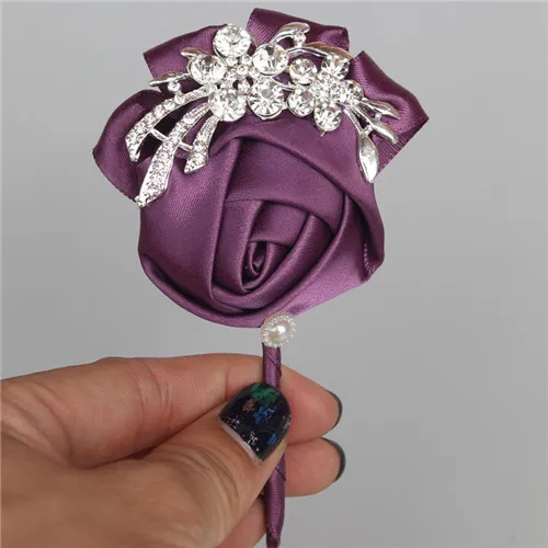 NO2 Высокое качество Алмазный шелк WineRed цвет корсаж с букетом алмаза розовые аксессуары для свадьбы невесты и брошь для жениха Pin X1104-1 - Цвет: NO2
