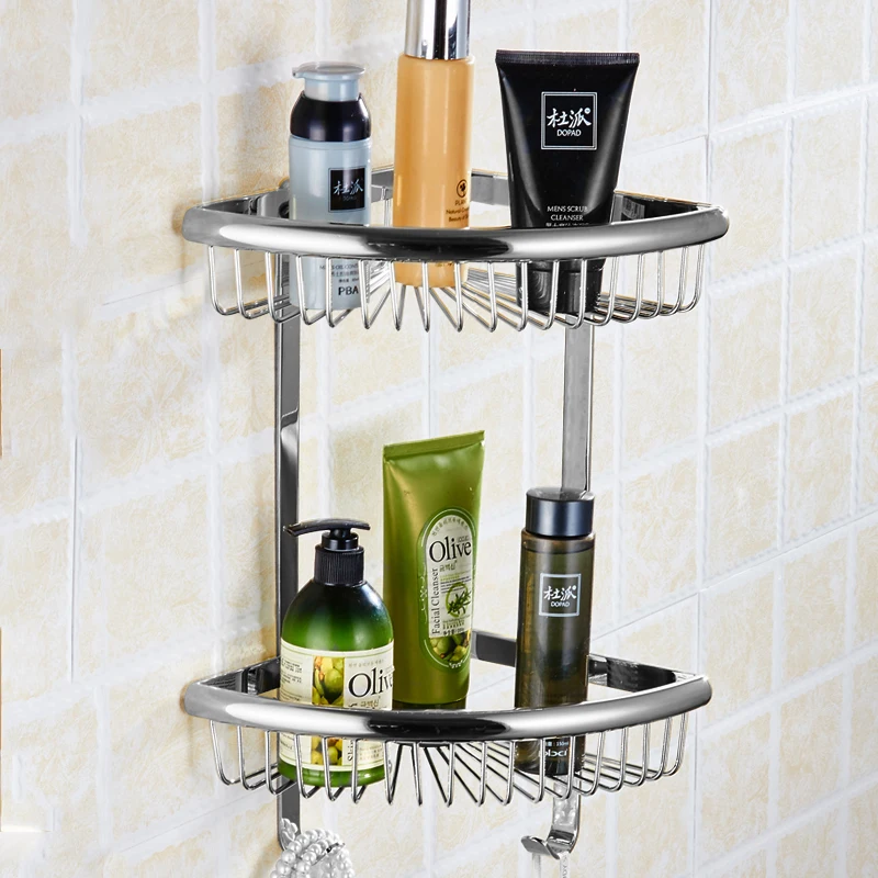 Бесплатная доставка Золотистые Латунные полки для ванной комнаты 2-уровневая