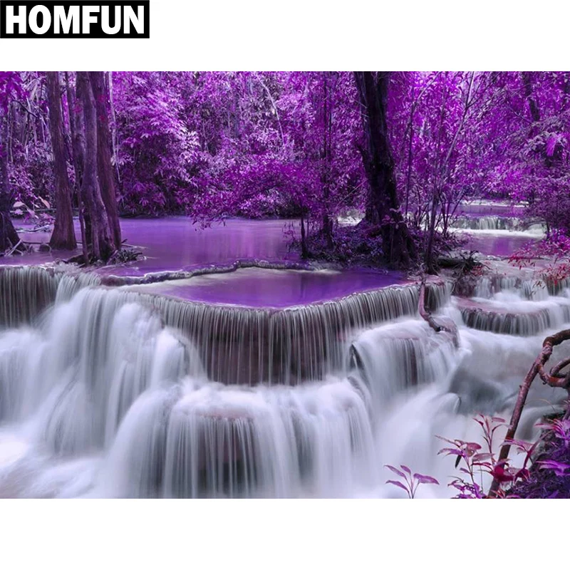 

HOMFUN Full Square/Round Drill 5D DIY Diamond Painting "Purple forest waterfall" Embroidery Cross Stitch 5D Home Decor Gift