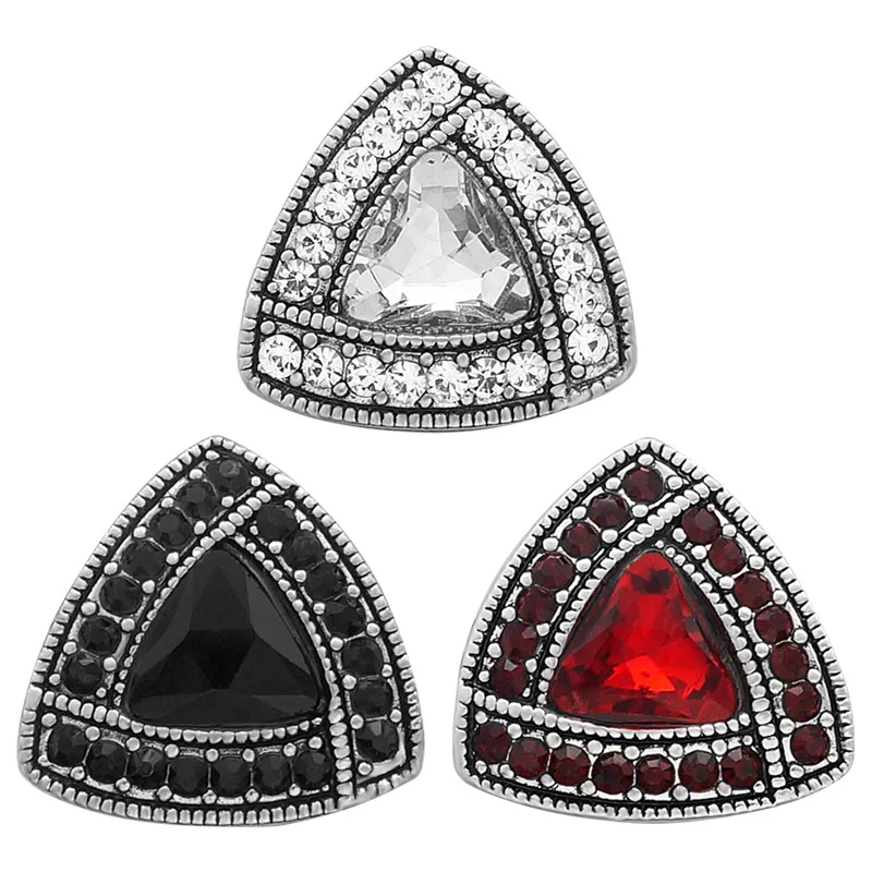 

New KZ1320 Beauty 18MM Black Rhinestone triangle Metal charm snap buttons for DIY charm snap jewelry charm wholesale