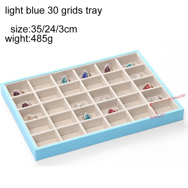 lightblue 30gridtray Пять стилей, пять цветов, бархатный лоток для ювелирных изделий, чехол для демонстрации, чехол, ожерелье, кольца, браслет, чехол для демонстрации, Органайзер - Цвет: lightblue 30gridtray