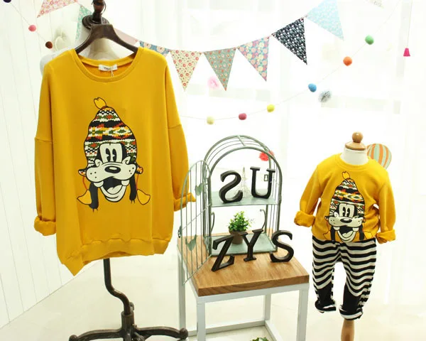 2014 hot fashion high quality children Cartoon Dog printing long sleeved boy/girls kids cotton Family fitted sweatshirts | Мать и ребенок